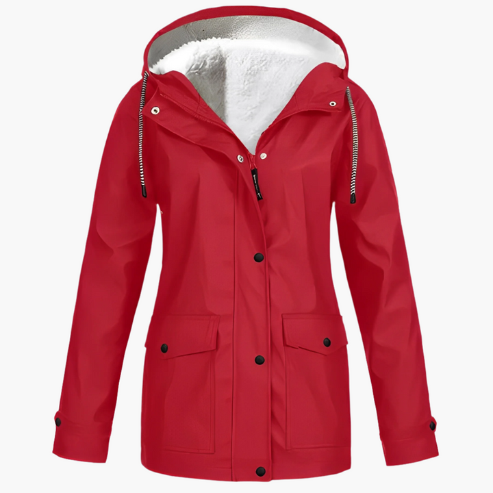 Dame vinter regnjakke med fleece-for – Vandtæt outdoor-jakke til kolde dage