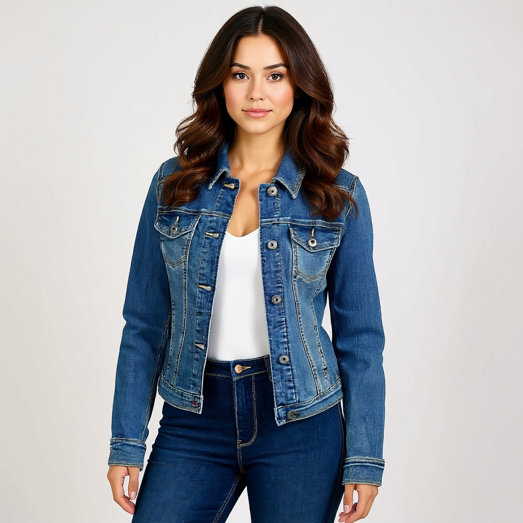 Dame Stretch Denim Jakke med Lommer