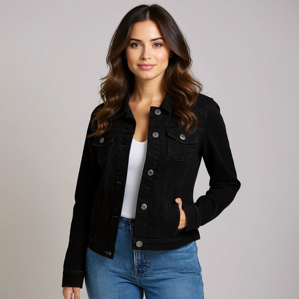 Dame Stretch Denim Jakke med Lommer