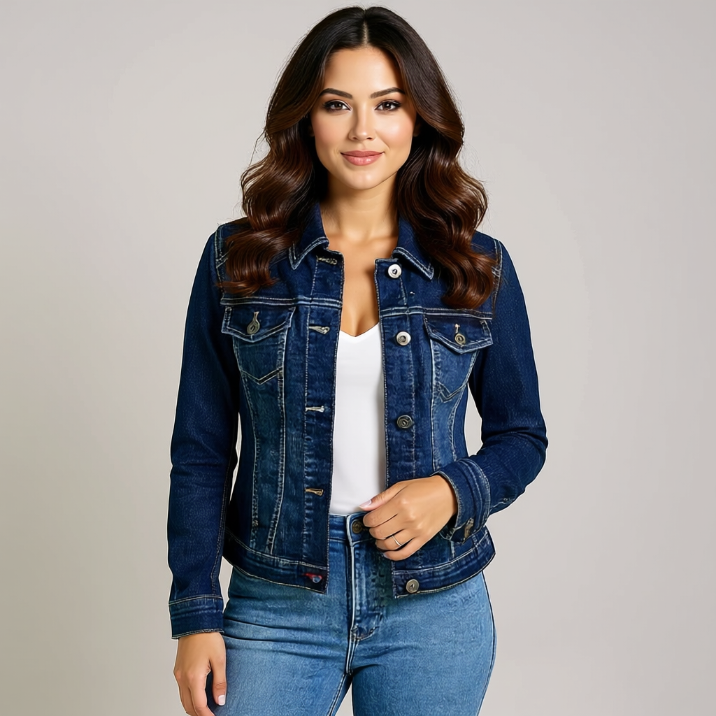 Dame Stretch Denim Jakke med Lommer