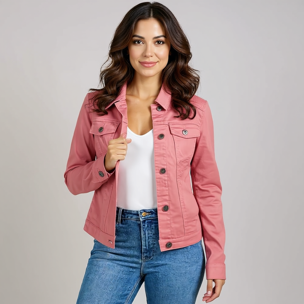 Dame Stretch Denim Jakke med Lommer