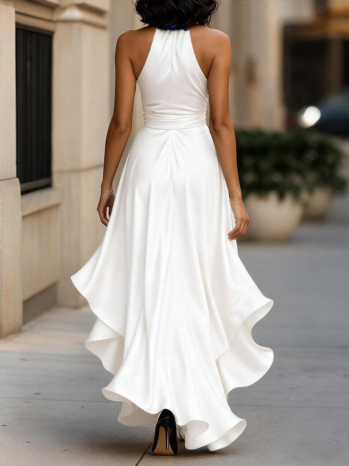 Dame Halter Rüschenkjole – Satin, Aftenkjole, Ensfarvet Design