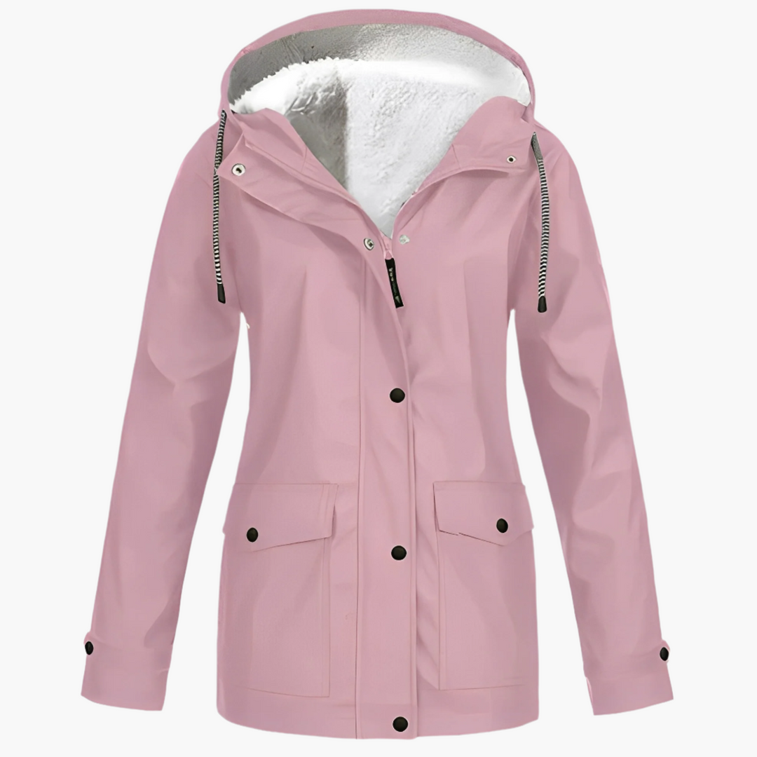 Dame vinter regnjakke med fleece-for – Vandtæt outdoor-jakke til kolde dage