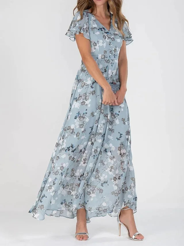 Elegancka Kwiatowa Sukienka Chiffon - Camille