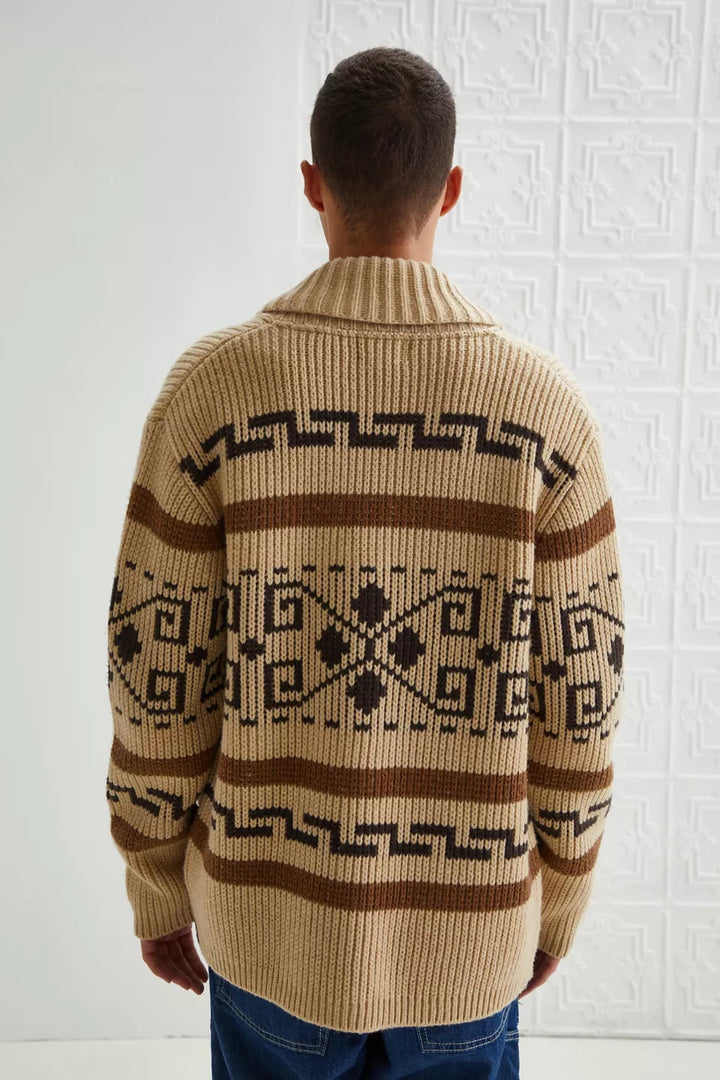 Męski kardigan vintage z żakardowej dzianiny na zamek – ponadczasowy design i nowoczesny komfort