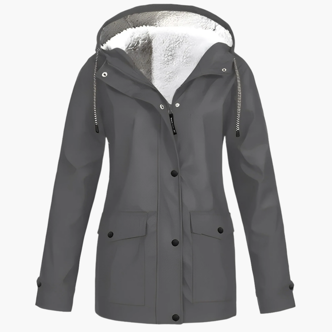 Dame vinter regnjakke med fleece-for – Vandtæt outdoor-jakke til kolde dage