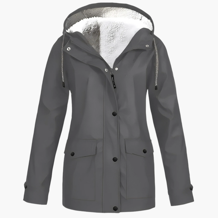 Dame vinter regnjakke med fleece-for – Vandtæt outdoor-jakke til kolde dage