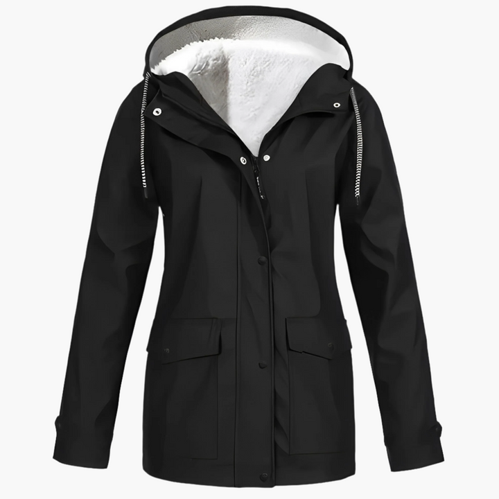 Dame vinter regnjakke med fleece-for – Vandtæt outdoor-jakke til kolde dage
