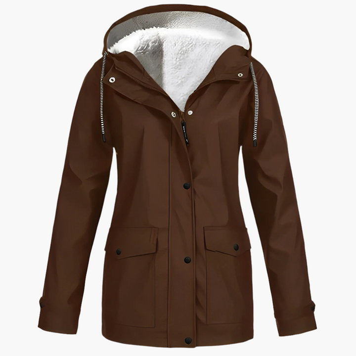 Dame vinter regnjakke med fleece-for – Vandtæt outdoor-jakke til kolde dage