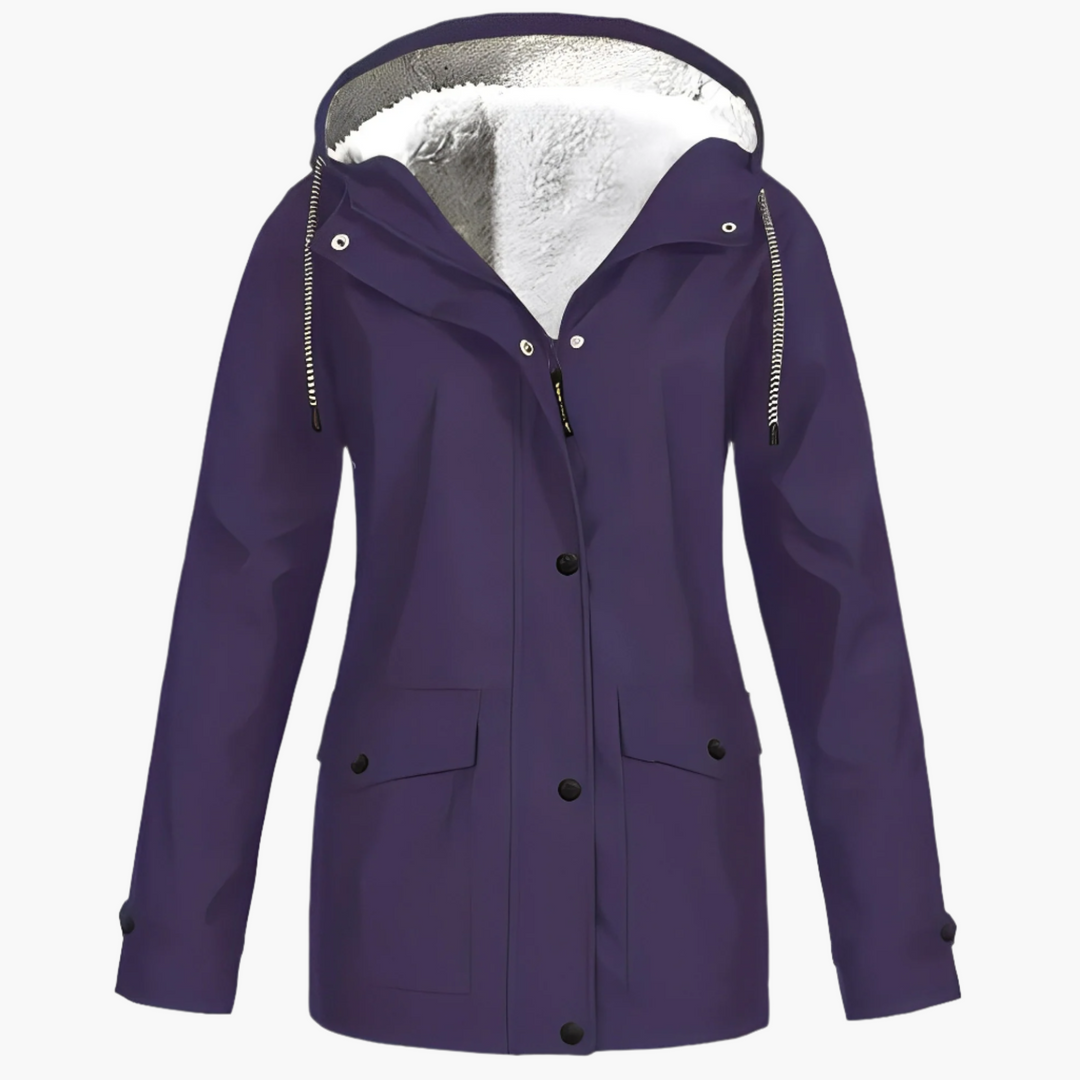 Dame vinter regnjakke med fleece-for – Vandtæt outdoor-jakke til kolde dage