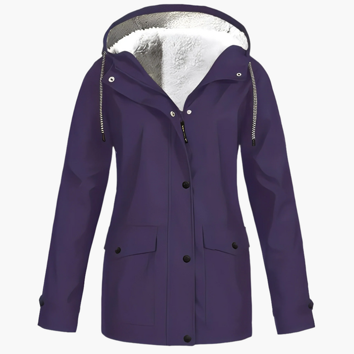 Dame vinter regnjakke med fleece-for – Vandtæt outdoor-jakke til kolde dage