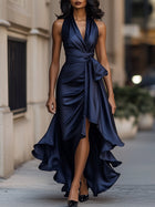 Dame Halter Rüschenkjole – Satin, Aftenkjole, Ensfarvet Design