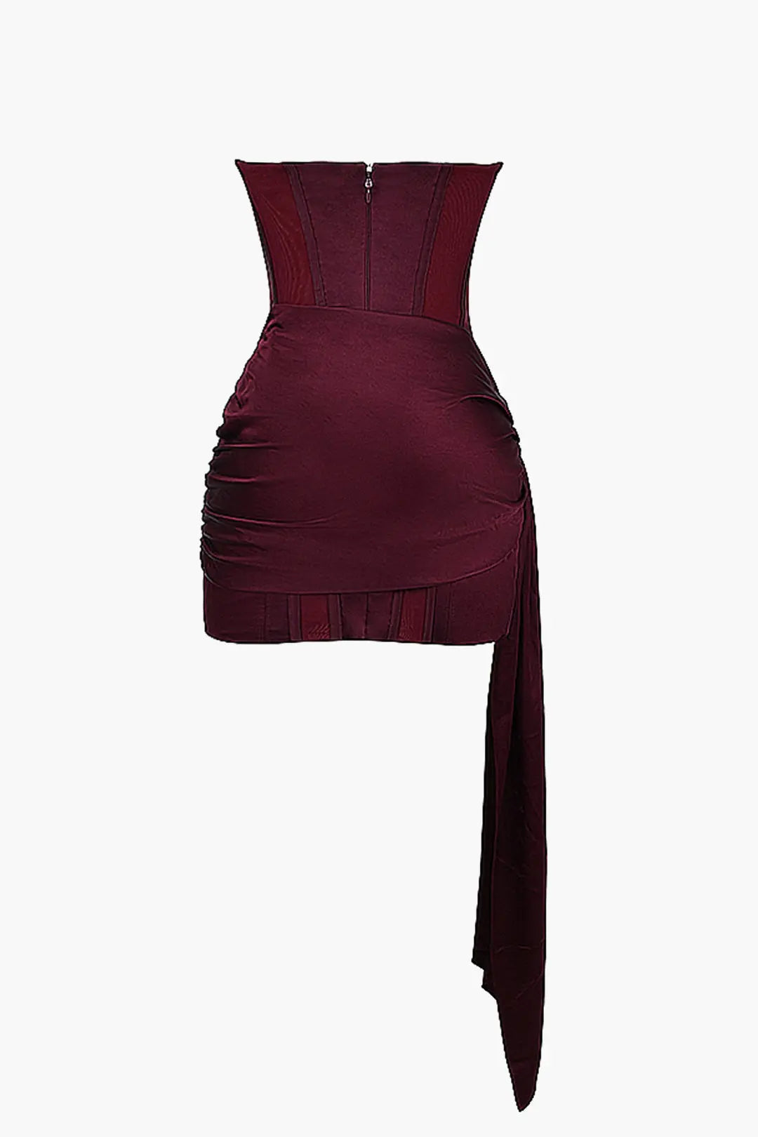 BROOKLYN - Strapless Satin Corset Mini Kjole med Draperet Bånd Detalje
