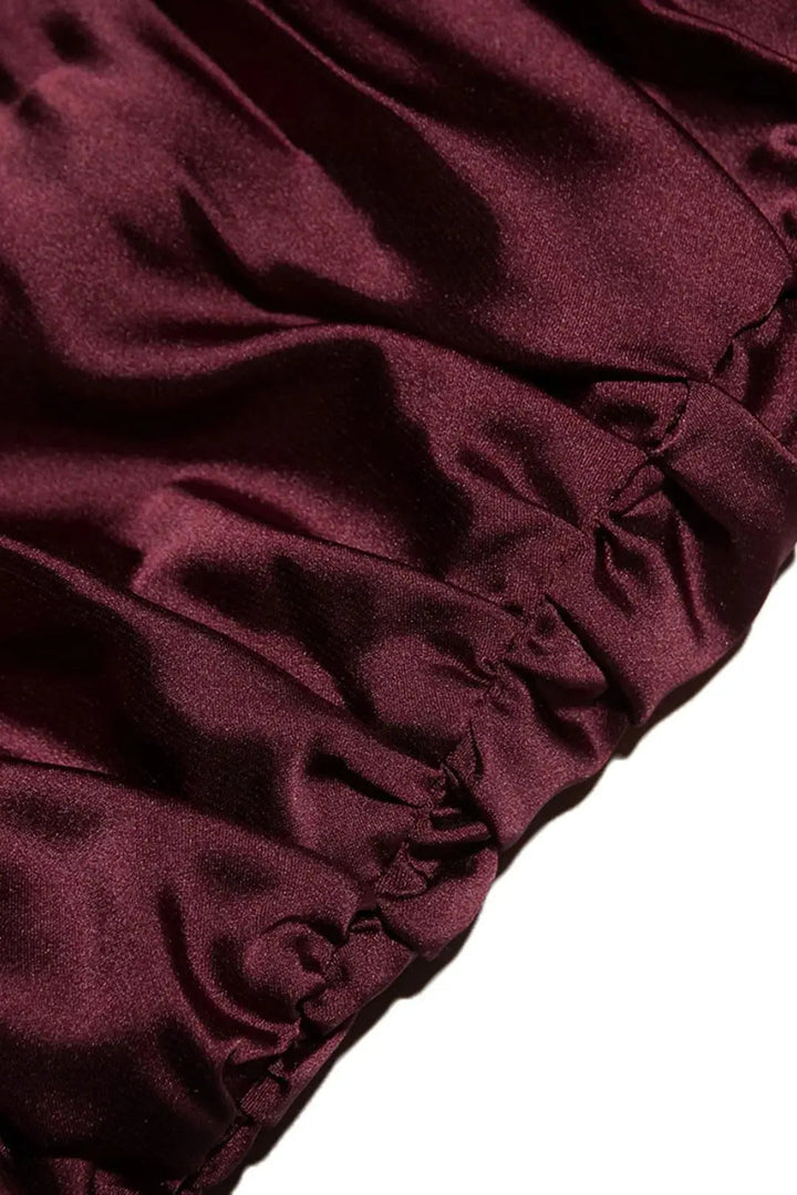 BROOKLYN - Strapless Satin Corset Mini Kjole med Draperet Bånd Detalje
