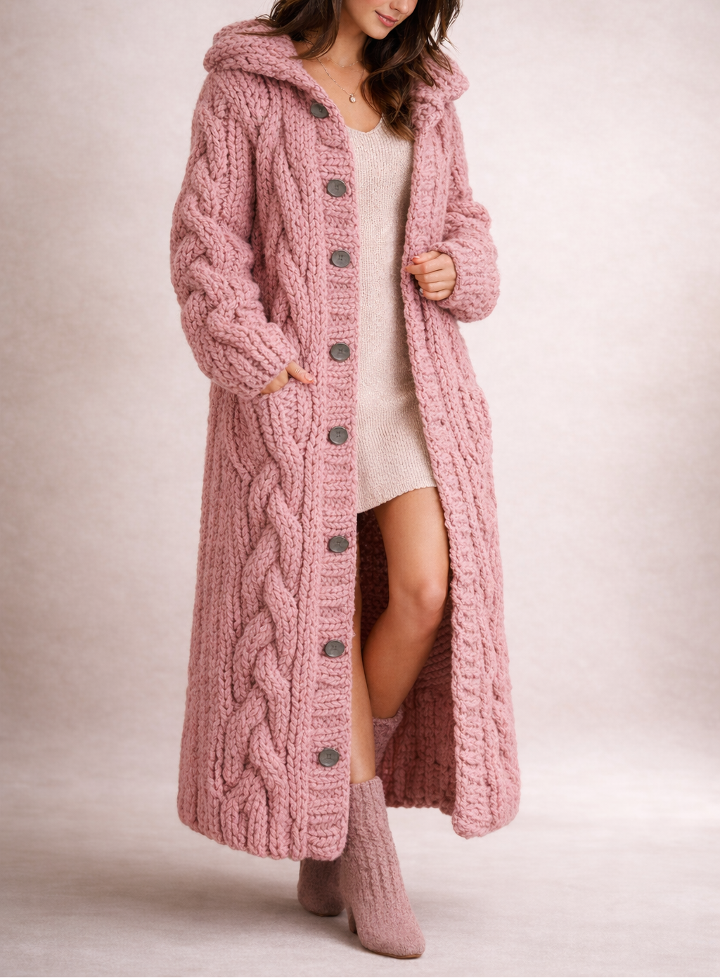 Karin - Elegant Cozy Coat med Tummy Coverage