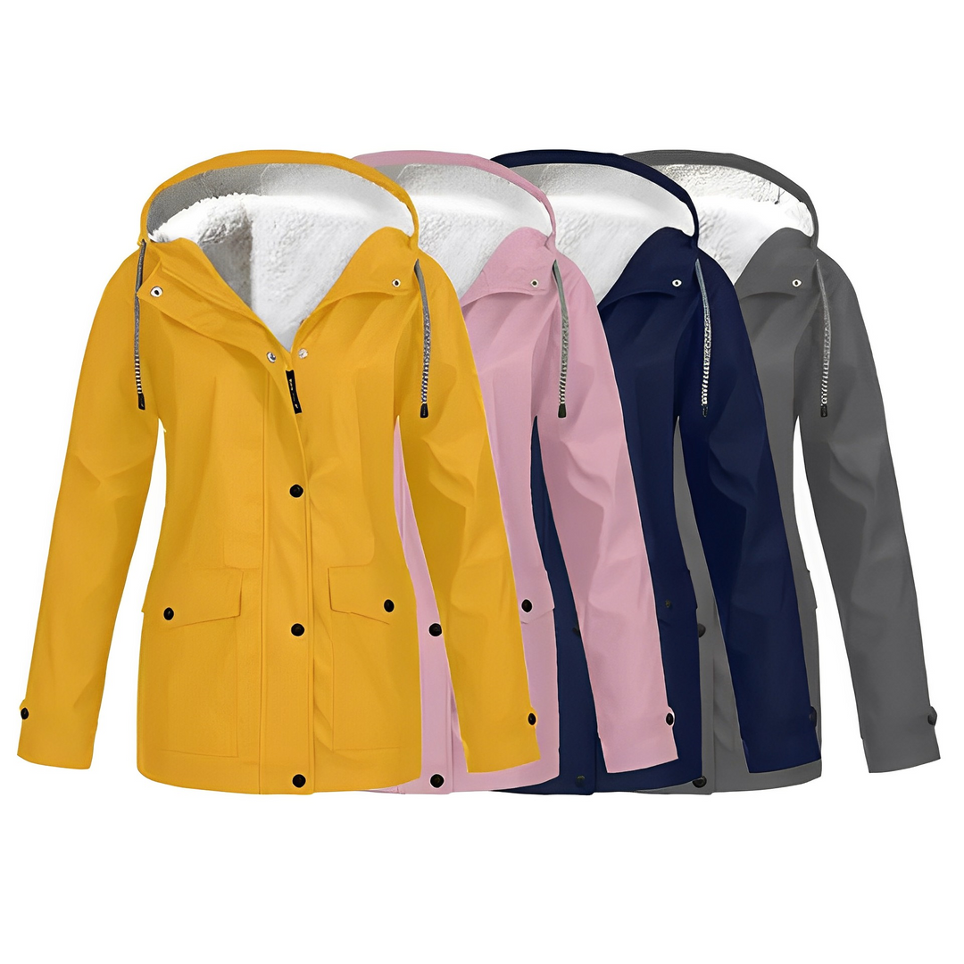 Dame vinter regnjakke med fleece-for – Vandtæt outdoor-jakke til kolde dage