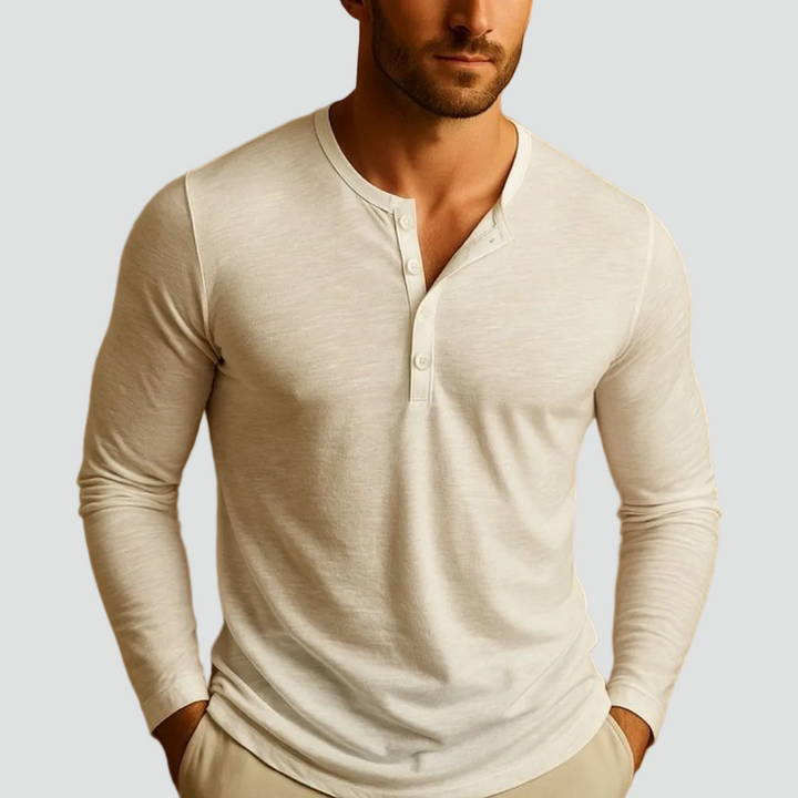 Herre Henley Skjorte – Slim Fit Langærmet Knapkrave