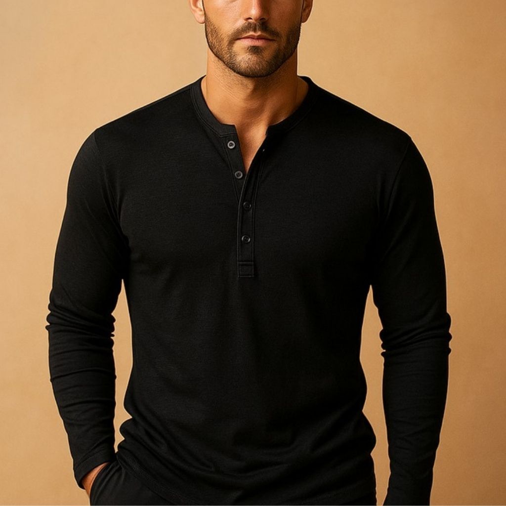 Herre Henley Skjorte – Slim Fit Langærmet Knapkrave