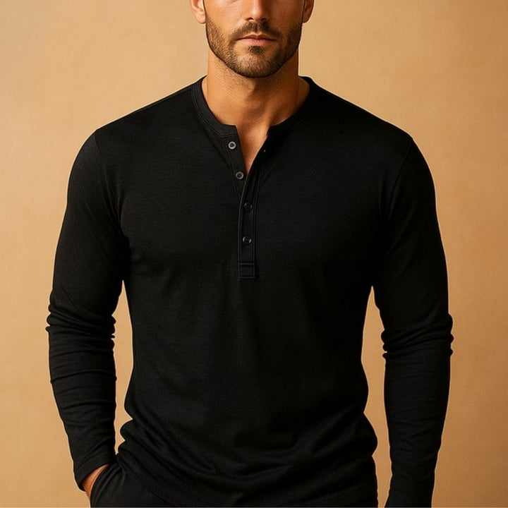 Herre Henley Skjorte – Slim Fit Langærmet Knapkrave