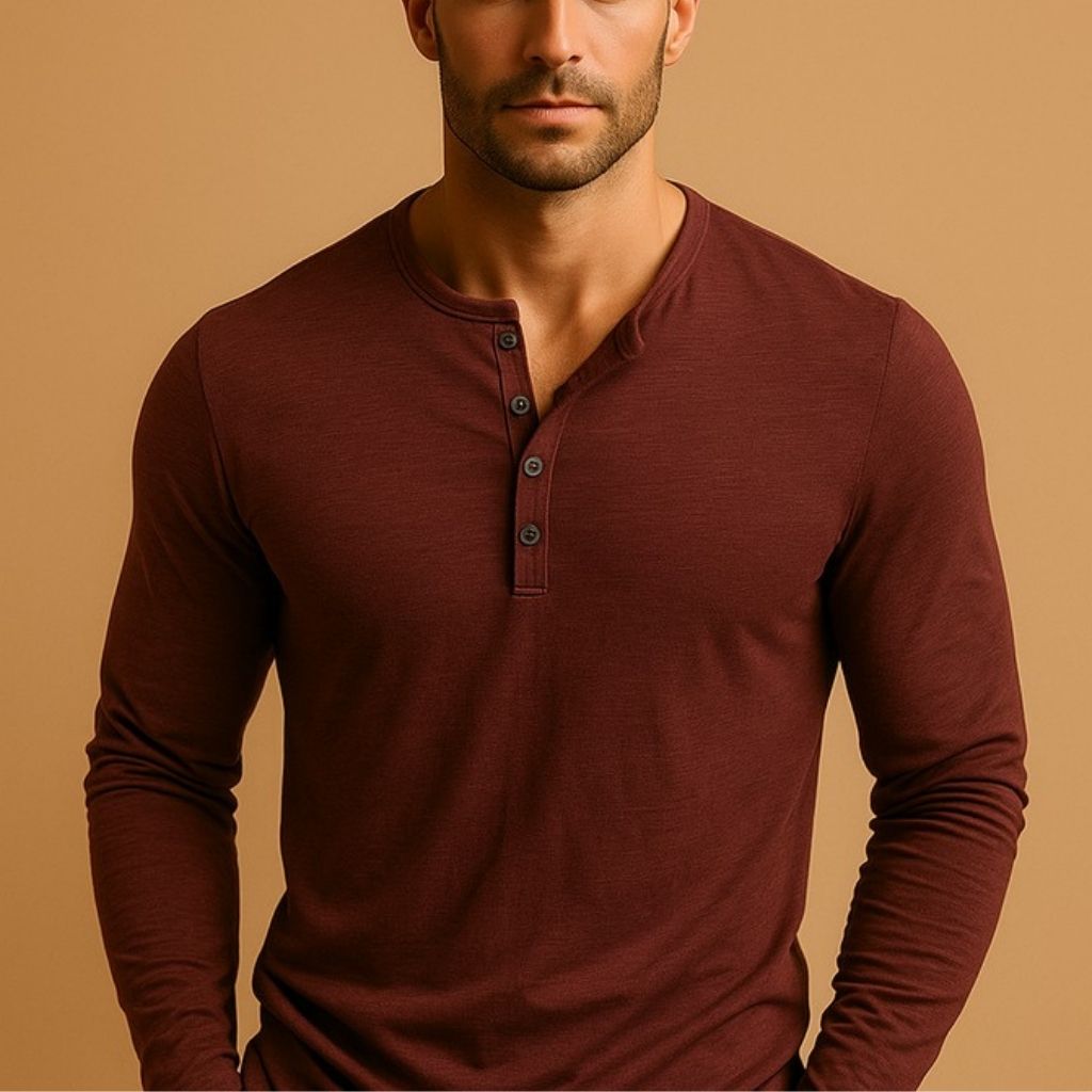 Herre Henley Skjorte – Slim Fit Langærmet Knapkrave