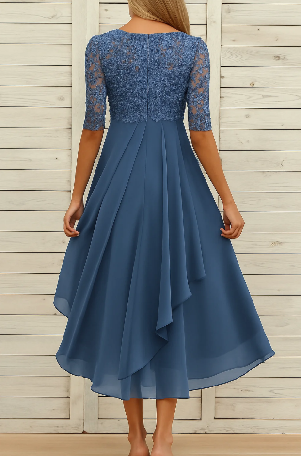 Damska Maxi Sukienka Koronkowy Górny Część Chiffon Spódnica Trzy Czwarte Rękawy A-linia Elegancka - Niebieska / Zielona / Fioletowa - Maelen