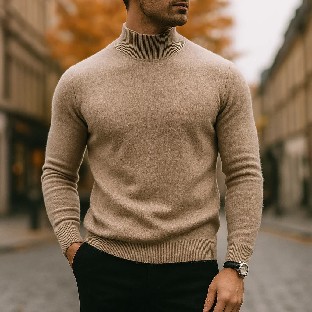 Caleb | Męski sweter z wełny merino z golfem i dopasowanym krojem