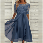 Damska Maxi Sukienka Koronkowy Górny Część Chiffon Spódnica Trzy Czwarte Rękawy A-linia Elegancka - Niebieska / Zielona / Fioletowa - Maelen