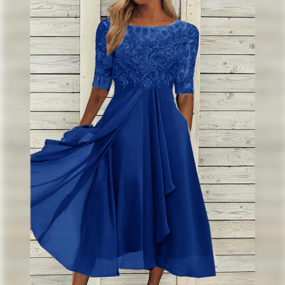Damska Maxi Sukienka Koronkowy Górny Część Chiffon Spódnica Trzy Czwarte Rękawy A-linia Elegancka - Niebieska / Zielona / Fioletowa - Maelen