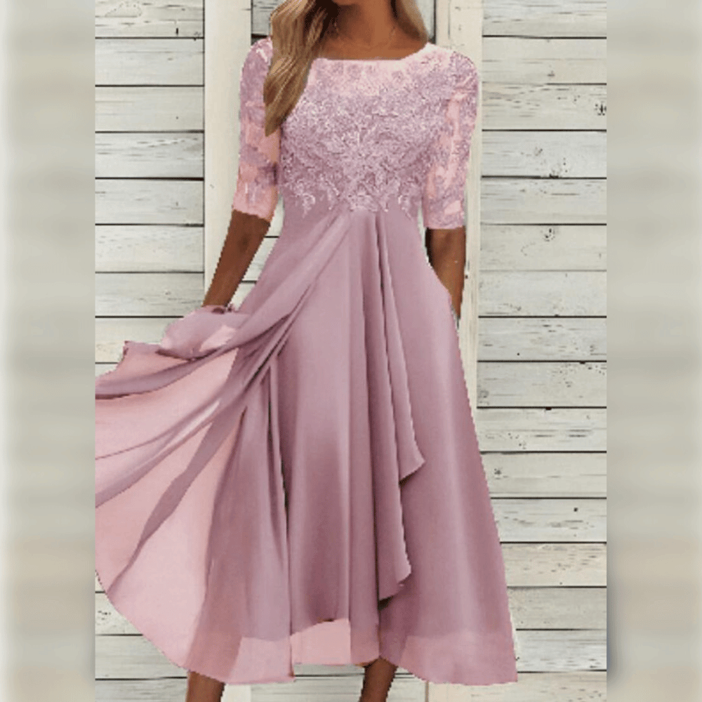 Damska Maxi Sukienka Koronkowy Górny Część Chiffon Spódnica Trzy Czwarte Rękawy A-linia Elegancka - Niebieska / Zielona / Fioletowa - Maelen