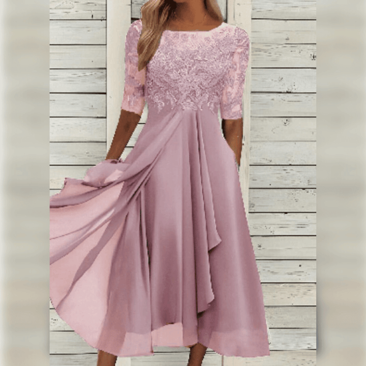 Damska Maxi Sukienka Koronkowy Górny Część Chiffon Spódnica Trzy Czwarte Rękawy A-linia Elegancka - Niebieska / Zielona / Fioletowa - Maelen