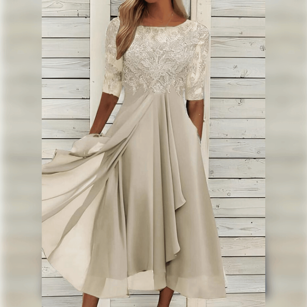 Damska Maxi Sukienka Koronkowy Górny Część Chiffon Spódnica Trzy Czwarte Rękawy A-linia Elegancka - Niebieska / Zielona / Fioletowa - Maelen