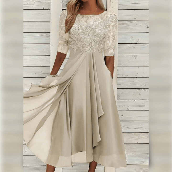 Damska Maxi Sukienka Koronkowy Górny Część Chiffon Spódnica Trzy Czwarte Rękawy A-linia Elegancka - Niebieska / Zielona / Fioletowa - Maelen