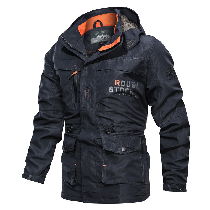 Parka męska z kapturem, kieszeniami i sznurkiem