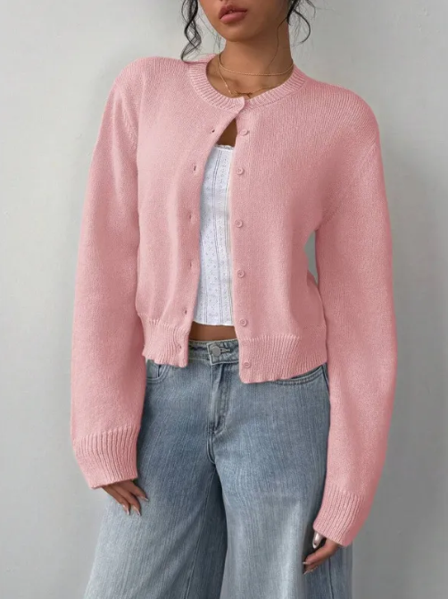Forkortet cardigan – Strik-slim-fit pullover med lange ærmer til damer