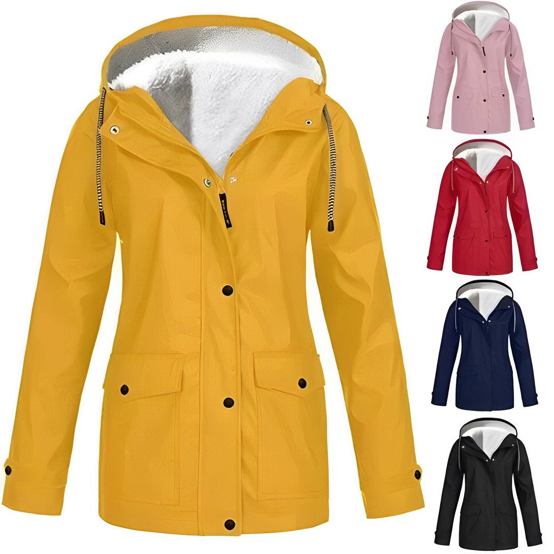 Dame vinter regnjakke med fleece-for – Vandtæt outdoor-jakke til kolde dage