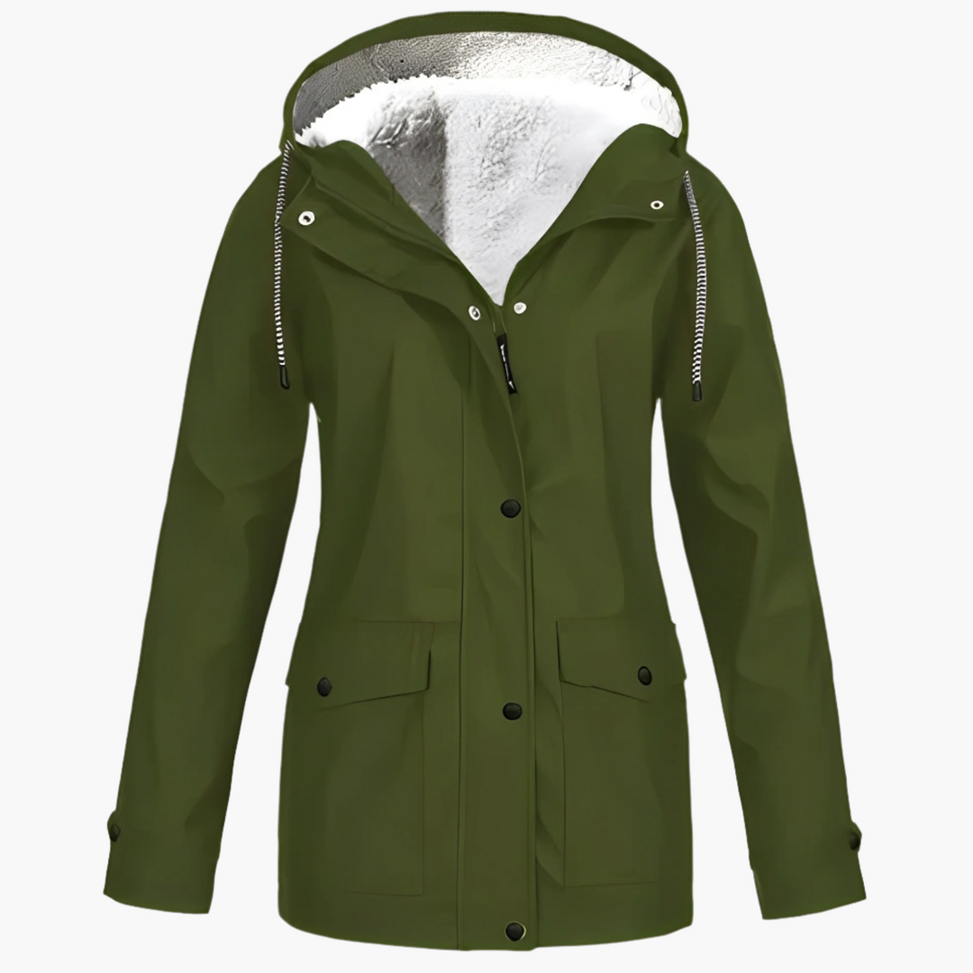 Dame vinter regnjakke med fleece-for – Vandtæt outdoor-jakke til kolde dage