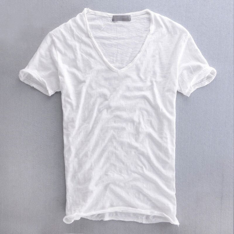 Ben | Męski basicowy T-shirt slim fit z dekoltem w serek