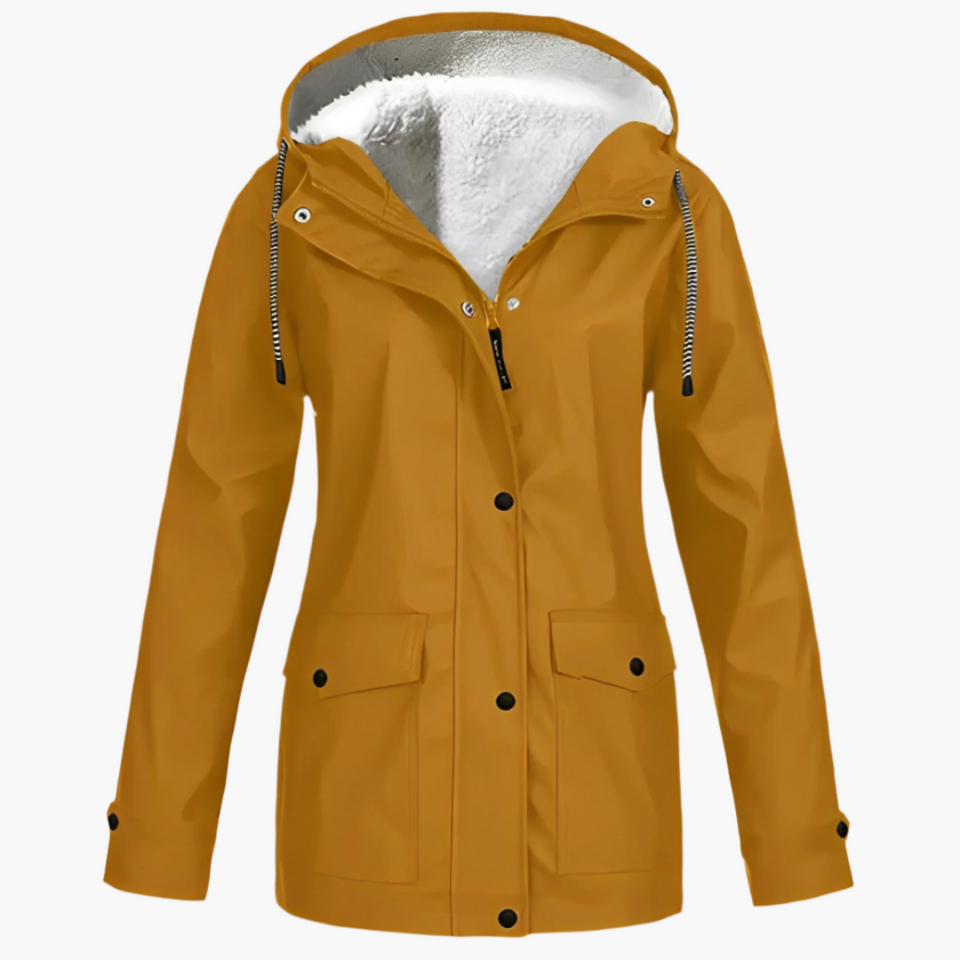 Dame vinter regnjakke med fleece-for – Vandtæt outdoor-jakke til kolde dage