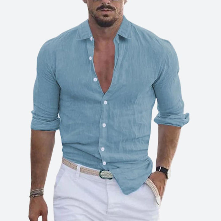 Felix | Męska lniana koszula slim fit z krótkim rękawem