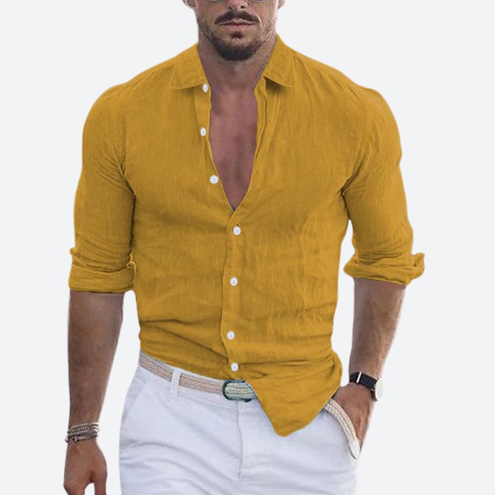 Felix | Męska lniana koszula slim fit z krótkim rękawem