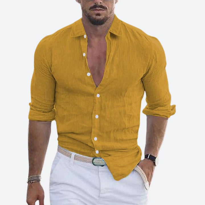 Felix | Męska lniana koszula slim fit z krótkim rękawem