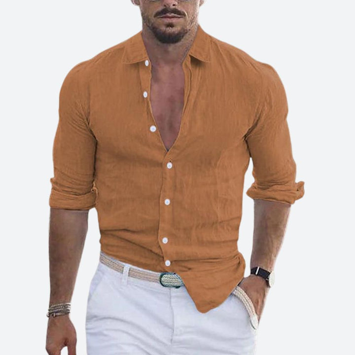 Felix | Męska lniana koszula slim fit z krótkim rękawem