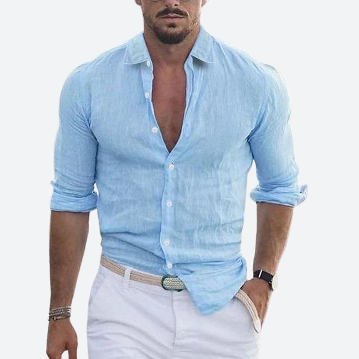 Felix | Męska lniana koszula slim fit z krótkim rękawem