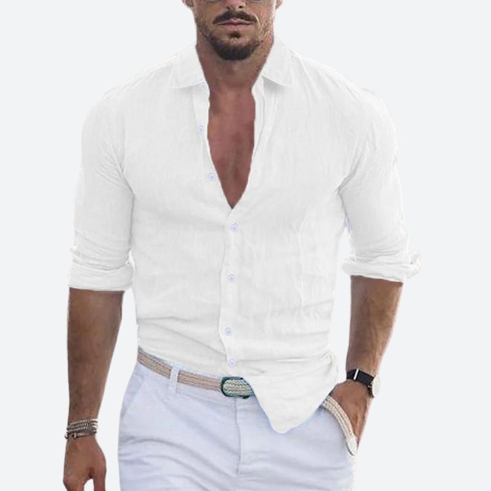 Felix | Męska lniana koszula slim fit z krótkim rękawem