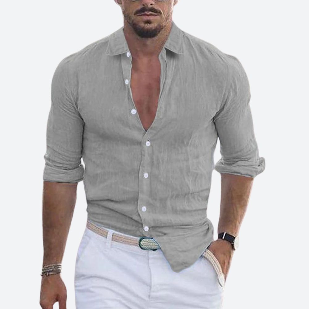 Felix | Męska lniana koszula slim fit z krótkim rękawem