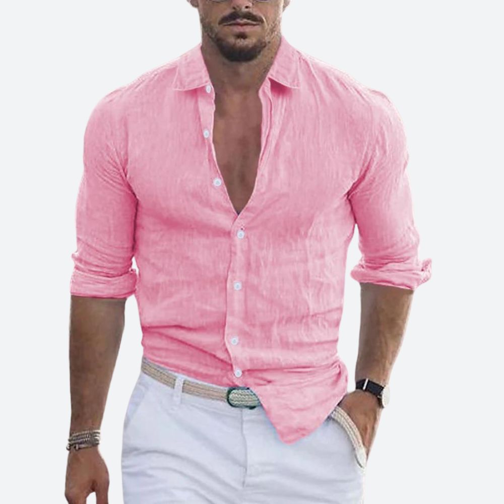 Felix | Męska lniana koszula slim fit z krótkim rękawem