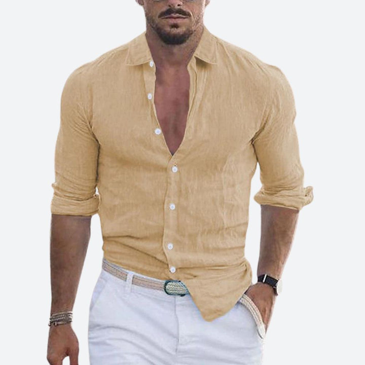 Felix | Męska lniana koszula slim fit z krótkim rękawem