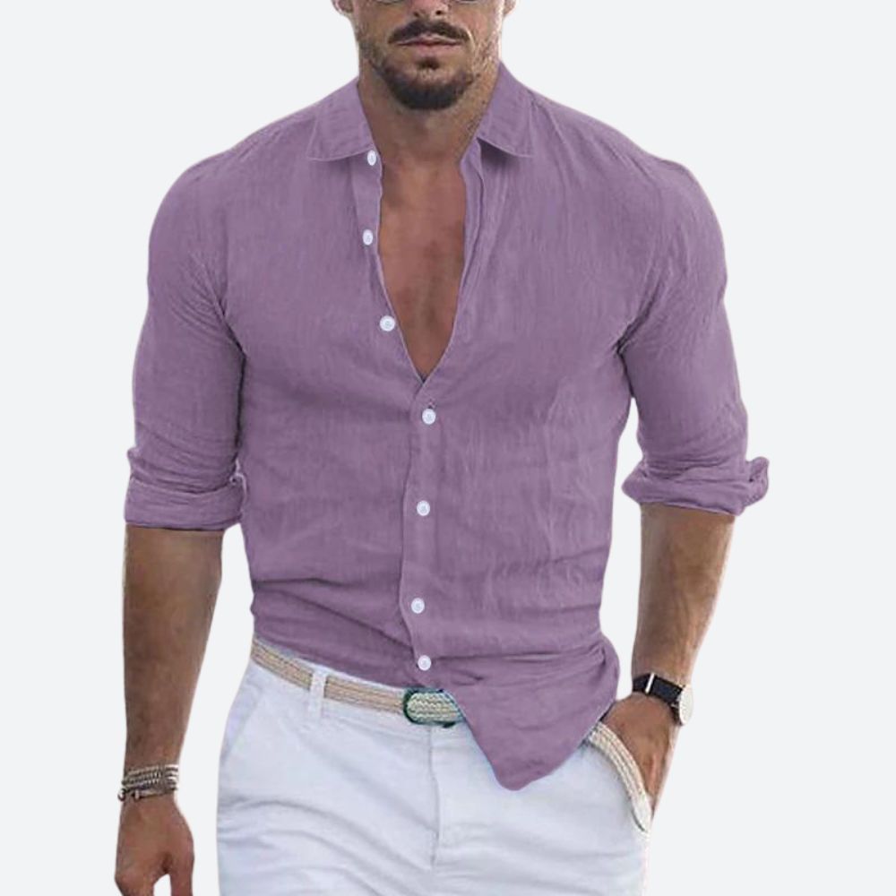 Felix | Męska lniana koszula slim fit z krótkim rękawem