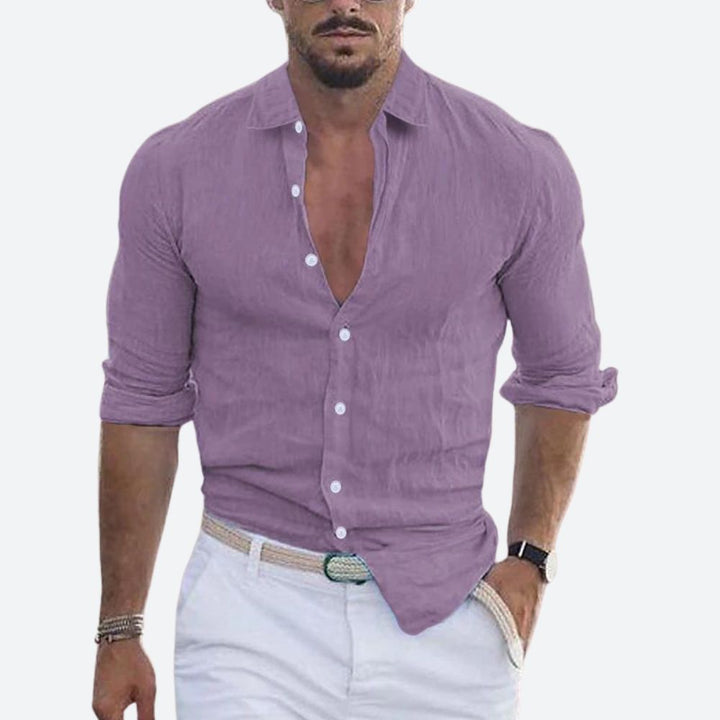 Felix | Męska lniana koszula slim fit z krótkim rękawem