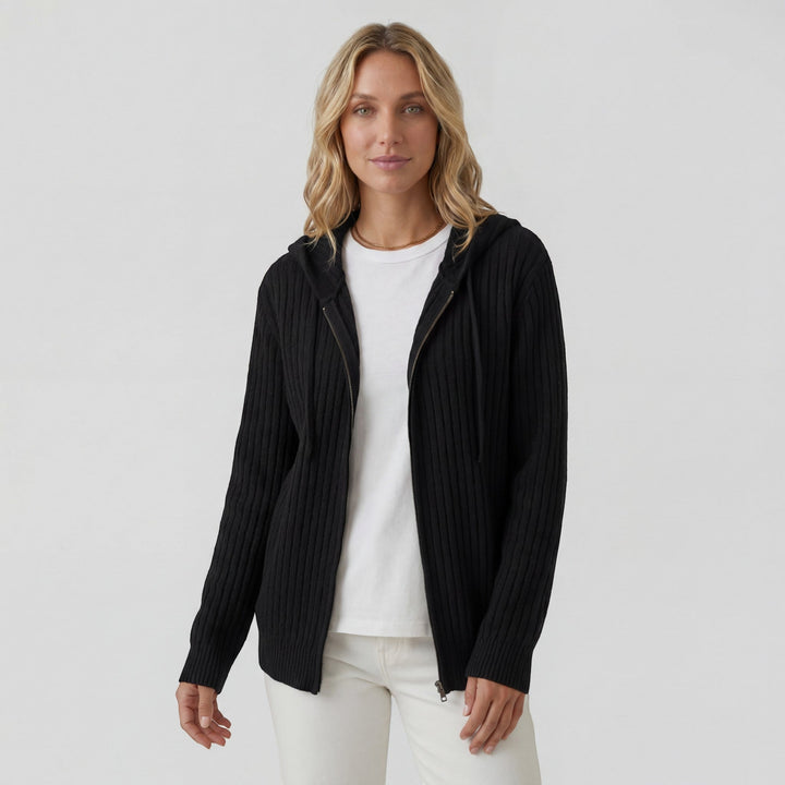 Damen Rippstrik Zip-Up Hoodie Cardigan – Oversized Full-Zip Stil